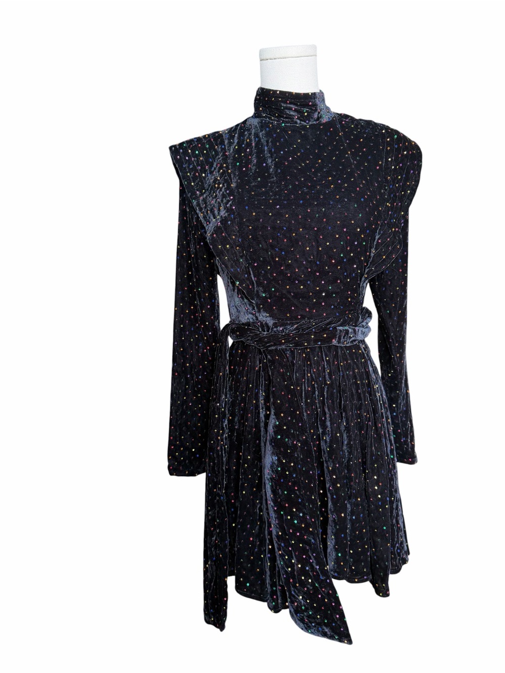 R Retrofete Francesca black velvet mini dress with rainbow sequin